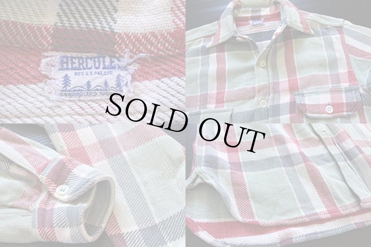 画像3: 60s HERCULESヘラクレス チェック マチ付き コットン フランネルシャツ (3)