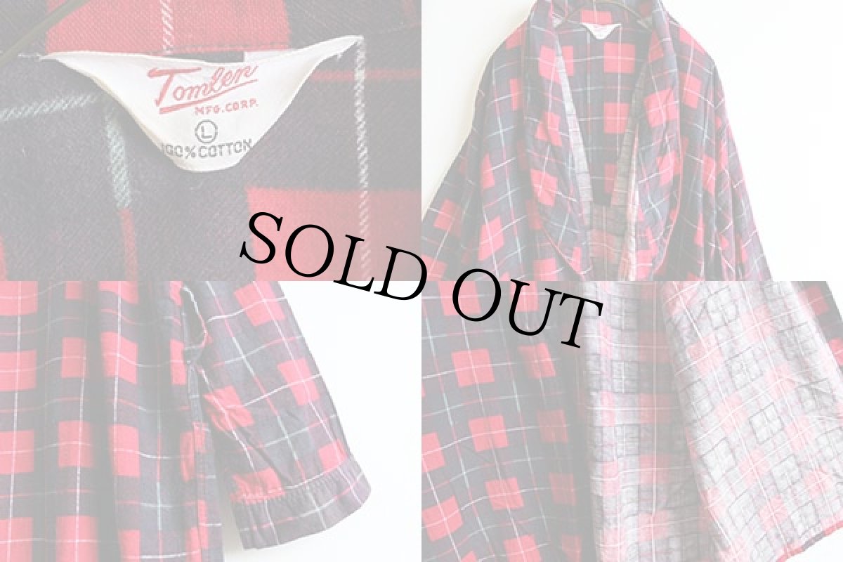 画像3: 60s Tomlen チェック プリントネル ガウン L (3)