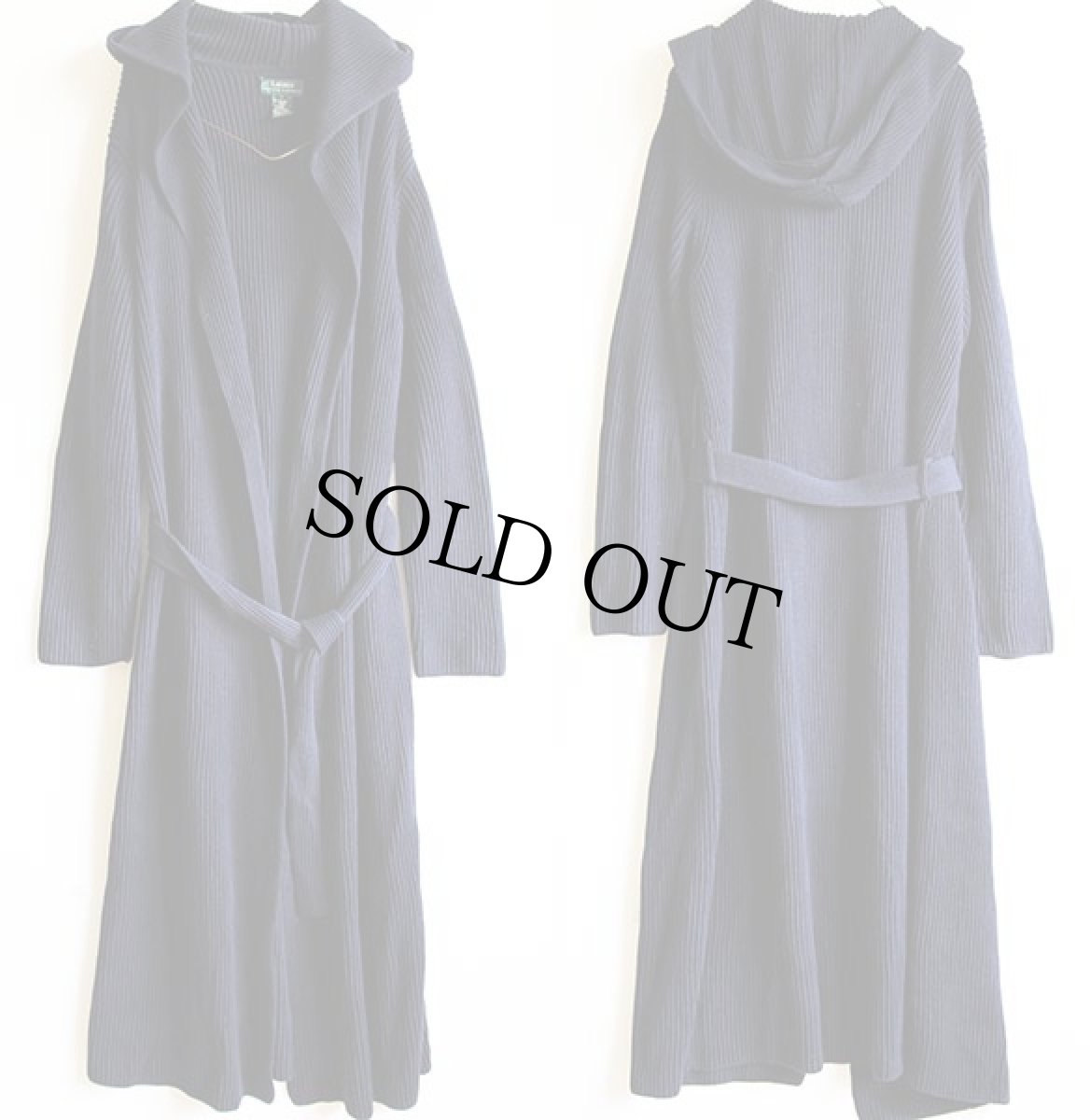 画像2: LAUREN ラルフローレン フーデッド コットンニット コート 紺 L (2)