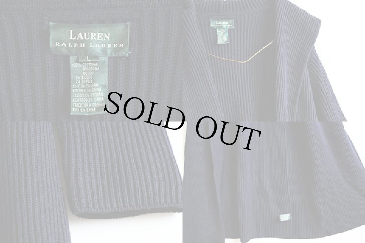 画像3: LAUREN ラルフローレン フーデッド コットンニット コート 紺 L (3)