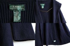 画像3: LAUREN ラルフローレン フーデッド コットンニット コート 紺 L (3)