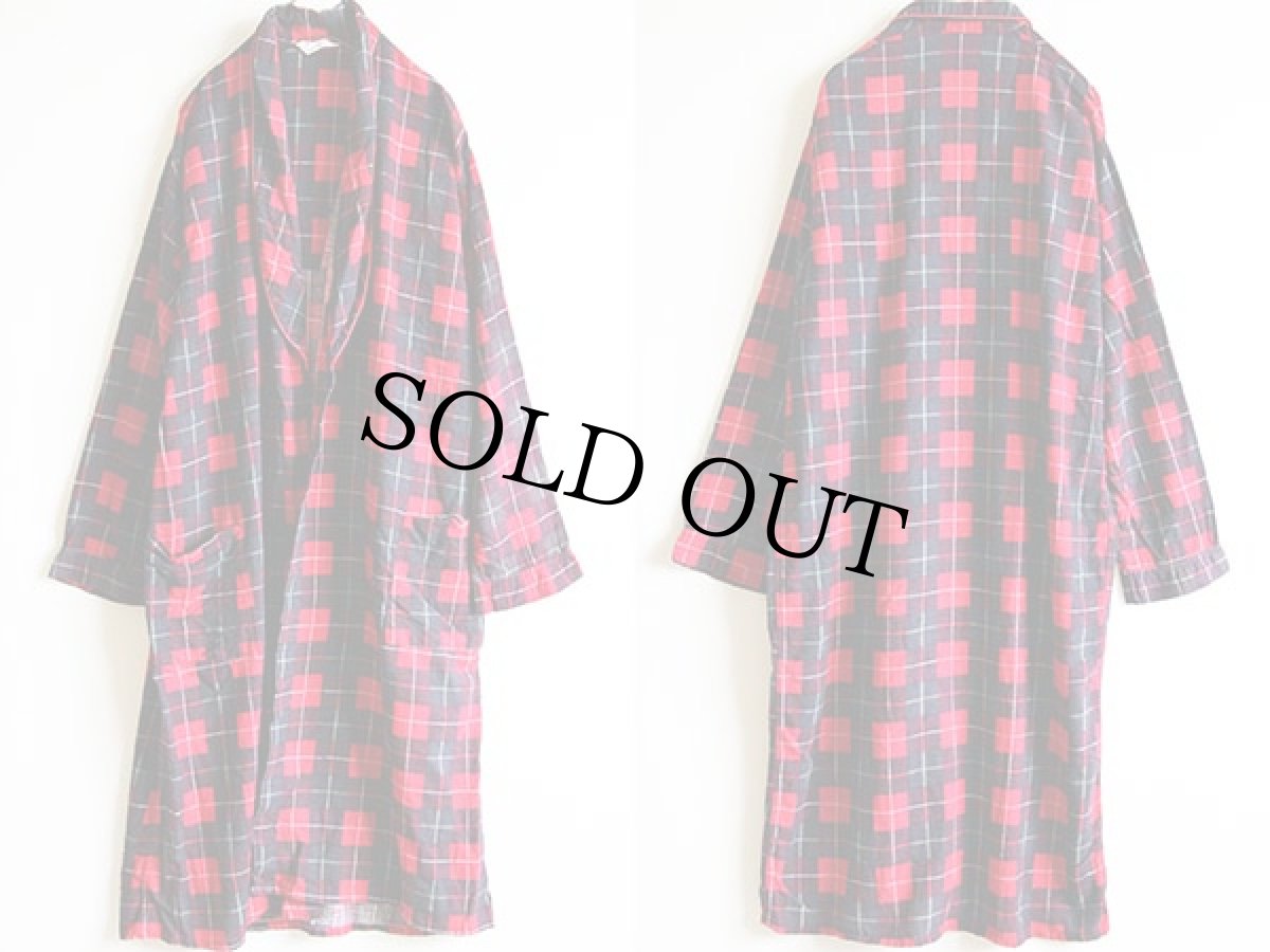 画像2: 60s Tomlen チェック プリントネル ガウン L (2)