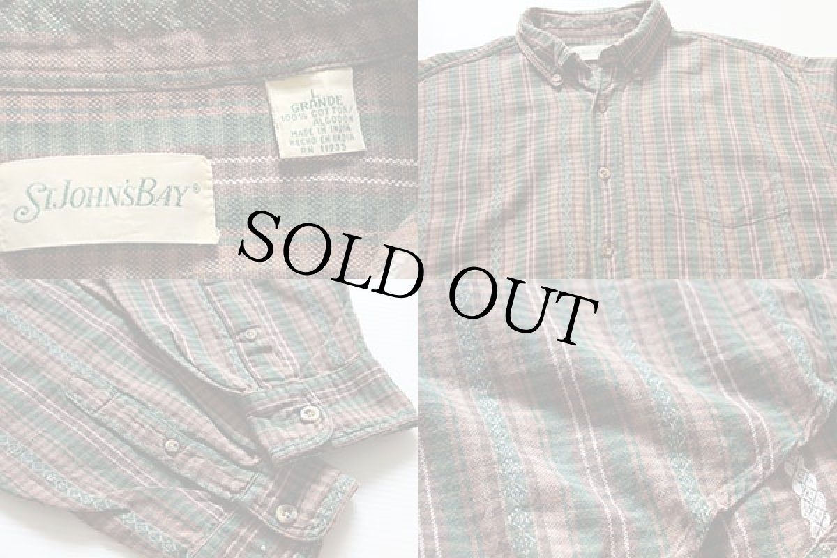 画像3: 90s STJOHN'SBAY 総柄 ジャガード ボタンダウン ネルシャツ L (3)