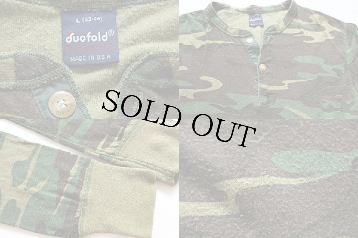 画像3: 90s USA製 duofold 迷彩 ヘンリーネック 2レイヤー アンダーシャツ L (3)
