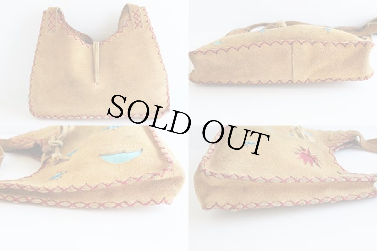 画像3: 70s ハンドクラフト 切り抜き スエードレザー ハンドバッグ (3)