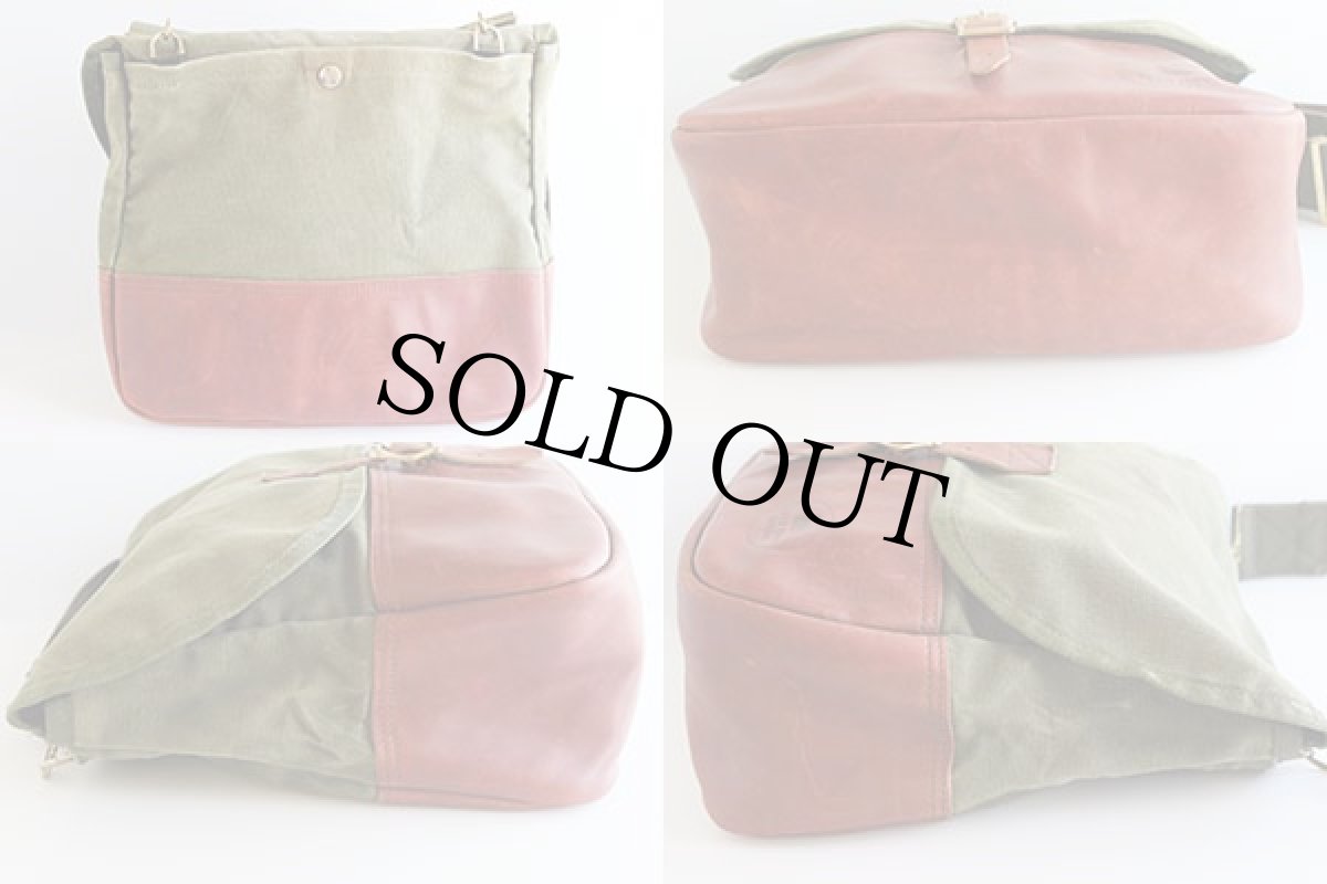 画像2: DUCK CLUB GALLERYキャンバス×レザー ショルダーバッグ 緑 (2)