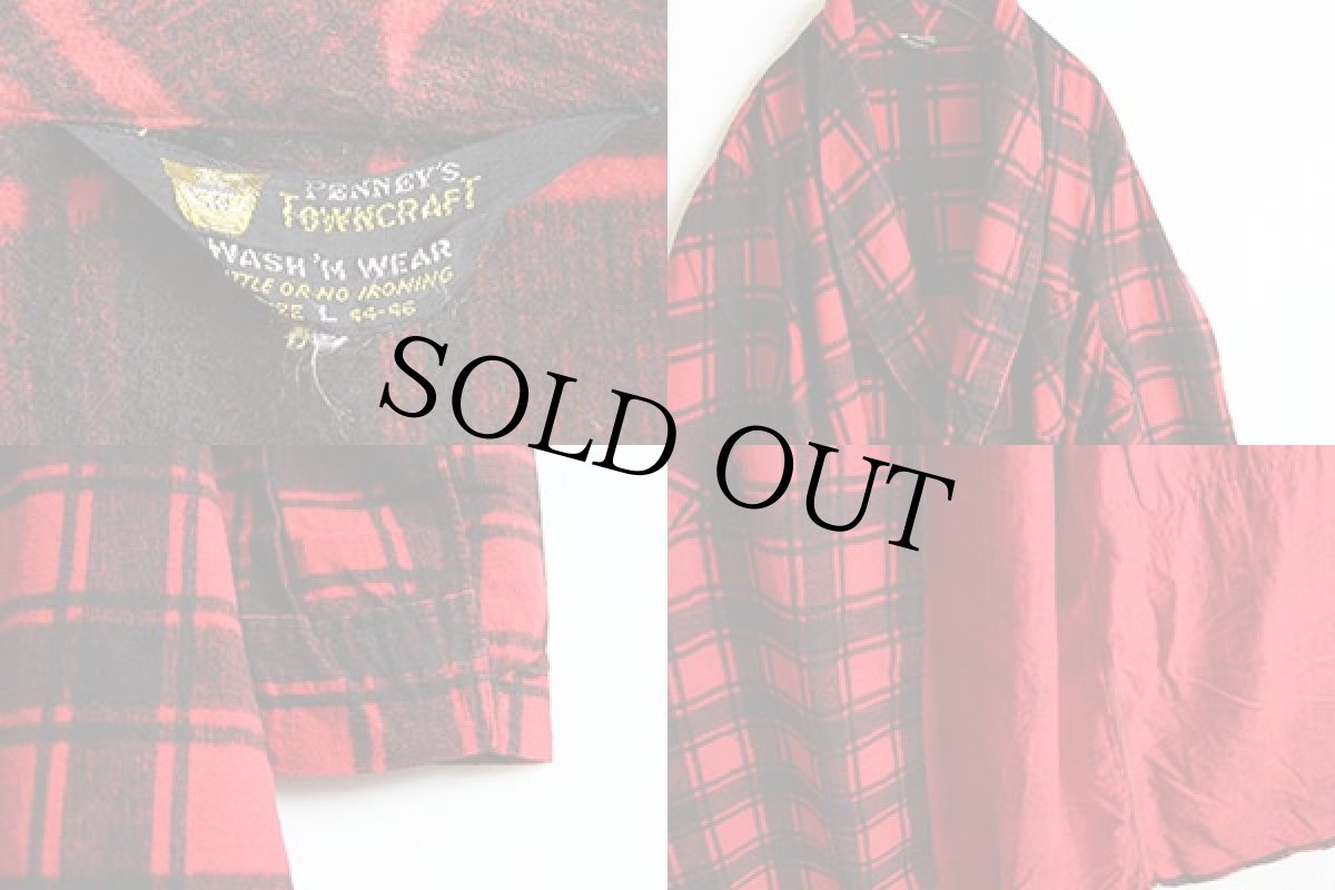 画像3: 50s PENNEY'S TOWNCRAFT チェック プリントネルガウン L (3)