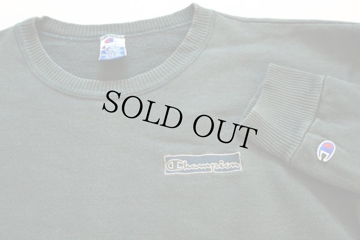 画像2: 90s USA製 Championチャンピオン ワンポイント スクリプト ロゴ刺繍 鹿の子スウェット 深緑 XL (2)