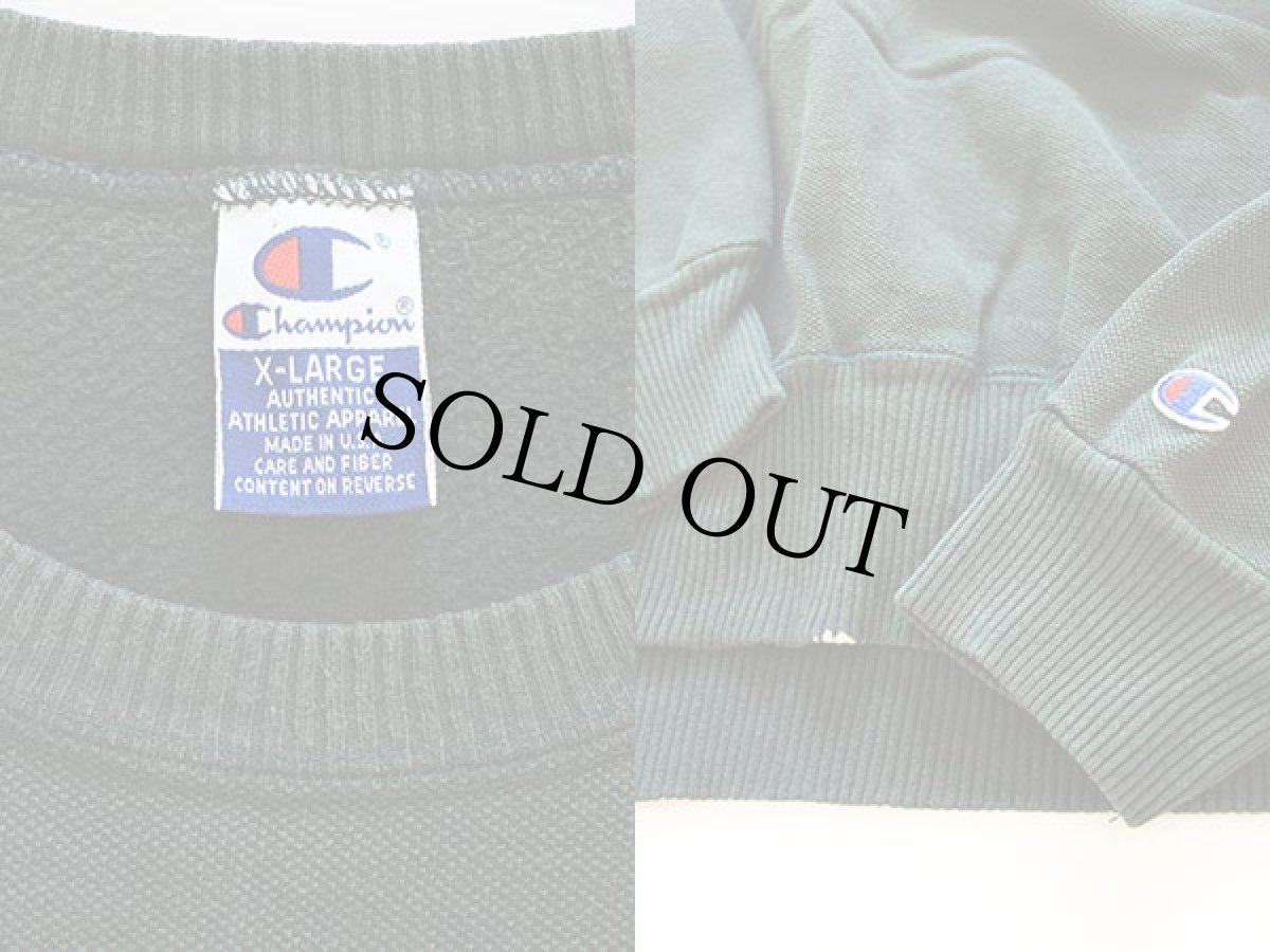 画像3: 90s USA製 Championチャンピオン ワンポイント スクリプト ロゴ刺繍 鹿の子スウェット 深緑 XL (3)