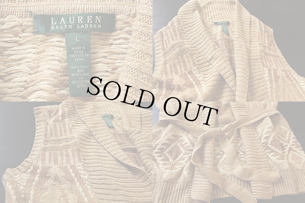 画像3: LAUREN ラルフローレン ネイティブ柄 ショールカラー シルク×リネン×コットン ニット ガウン M (3)