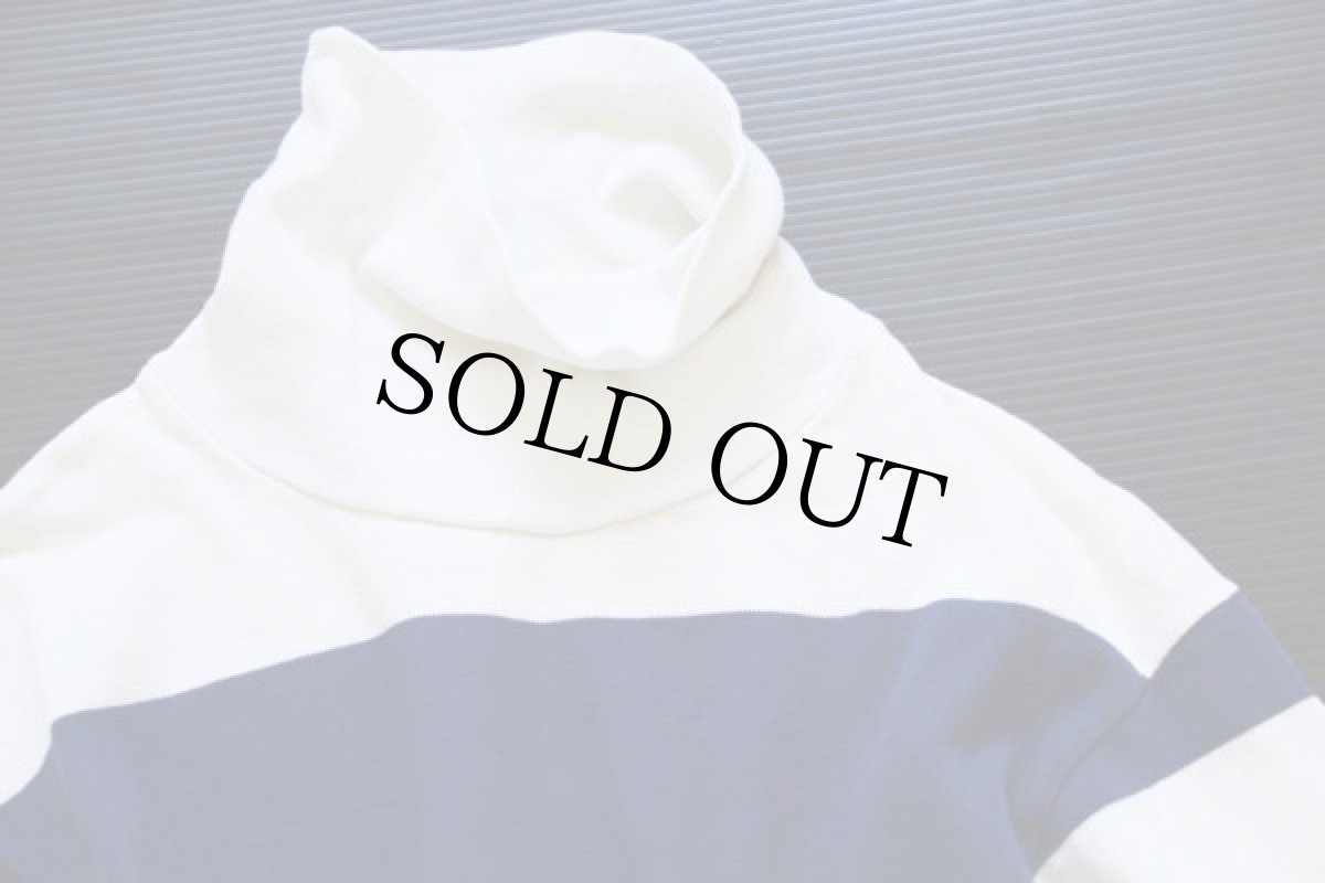 画像2: 70s duofold 太ボーダー タートルネック コットン カットソー 紺×白 L (2)