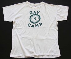 画像1: 50s Championチャンピオン ランタグ DAY CAMP 染み込みプリント コットンTシャツ 白 XL (1)