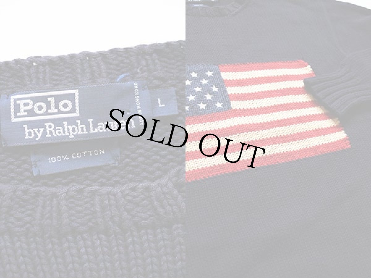 画像3: 90s ポロ ラルフローレン 星条旗 コットンニット セーター 紺 L (3)