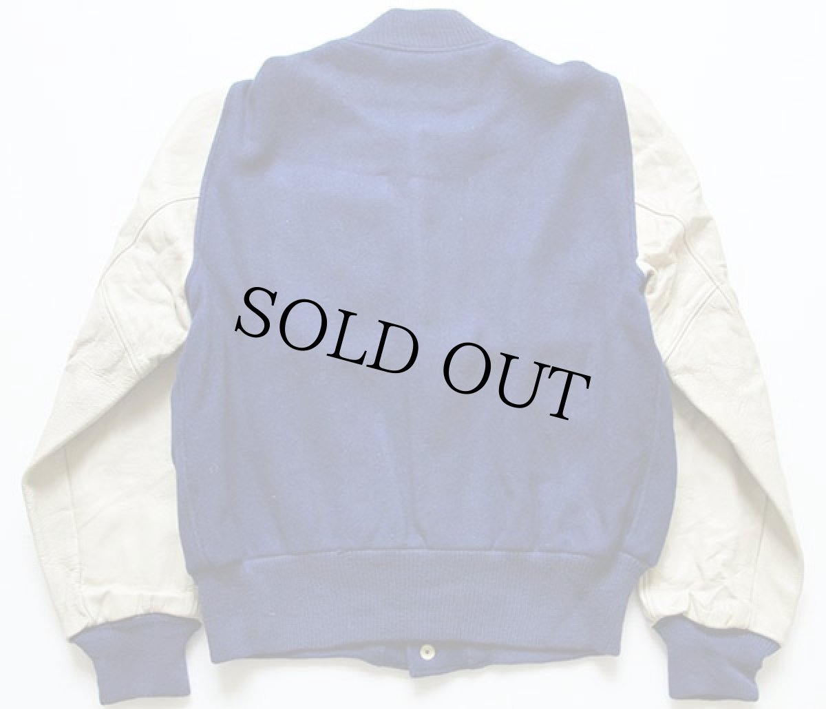 画像2: 60s BUTWINバトウィン メルトン ウール 袖革スタジャン 青×白 40 (2)