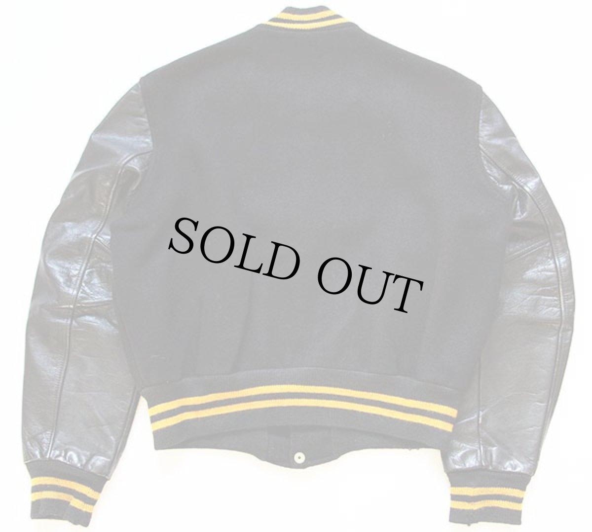 画像2: 60s DeLongデロング メルトン ウール 袖革スタジャン 黒 M (2)