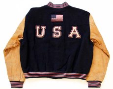 画像1: USA製 GOLDEN BEAR USAパッチ カシミヤ混 袖革スタジャン XL (1)