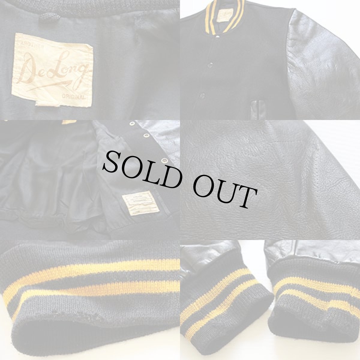 画像3: 60s DeLongデロング メルトン ウール 袖革スタジャン 黒 M (3)