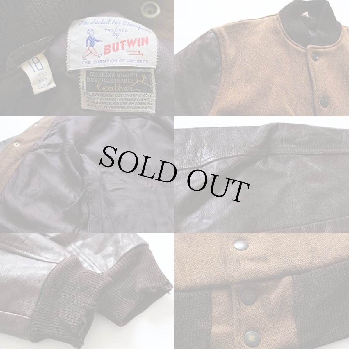 画像3: 60s BUTWINバトウィン メルトン ウール 袖革スタジャン 茶 18 (3)