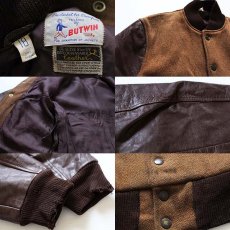 画像3: 60s BUTWINバトウィン メルトン ウール 袖革スタジャン 茶 18 (3)