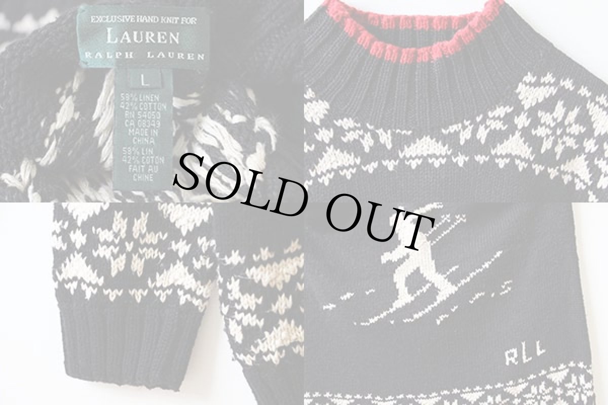 画像3: 00s LAUREN ラルフローレン スキー柄 リネン×コットン ハンドニット セーター L (3)