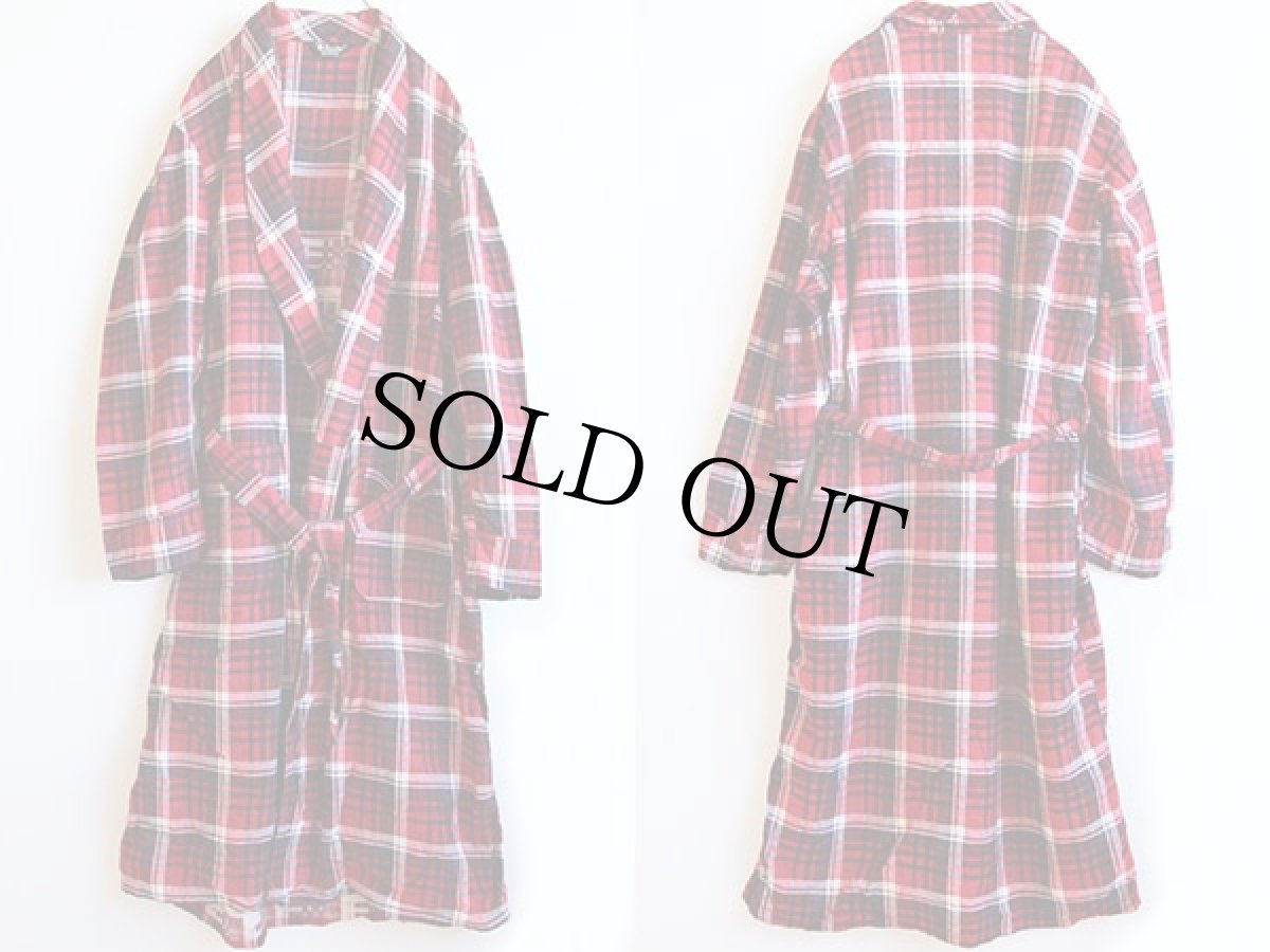 画像2: 60s USA製 MYLAN チェック プリントネル ガウン L (2)