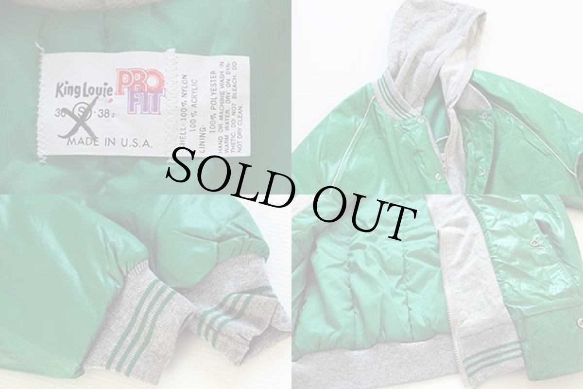 画像3: デッドストック★80s USA製 King Louieキングルイ フード付き ナイロンスタジャン 緑 S (3)