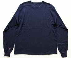 画像2: 90s Championチャンピオン 無地 バインダーネック コットン 長袖Tシャツ 紺 L (2)