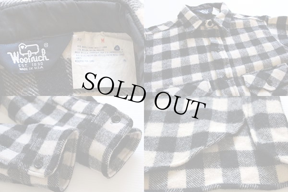 画像3: 80s USA製 Woolrichウールリッチ バッファローチェック ウールシャツ 黒×白 M (3)