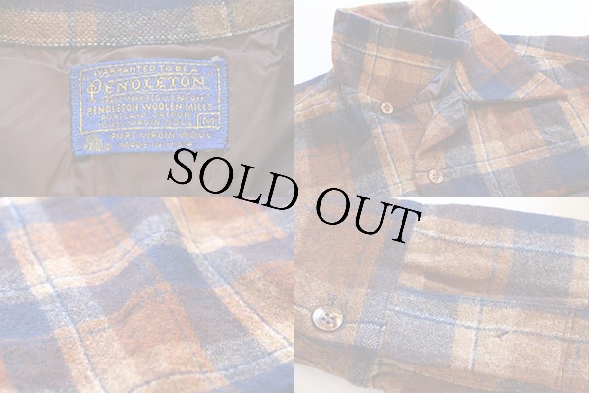 画像3: 70s USA製 PENDLETONペンドルトン チェック ウール オープンカラーシャツ M (3)