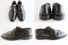 画像2: 70s FLORSHEIMフローシャイム ウイングチップ レザーシューズ 黒 8.5E (2)