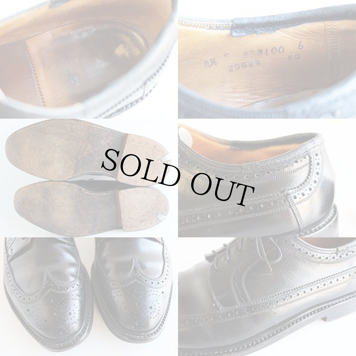画像3: 70s FLORSHEIMフローシャイム ウイングチップ レザーシューズ 黒 8.5E★革靴 (3)