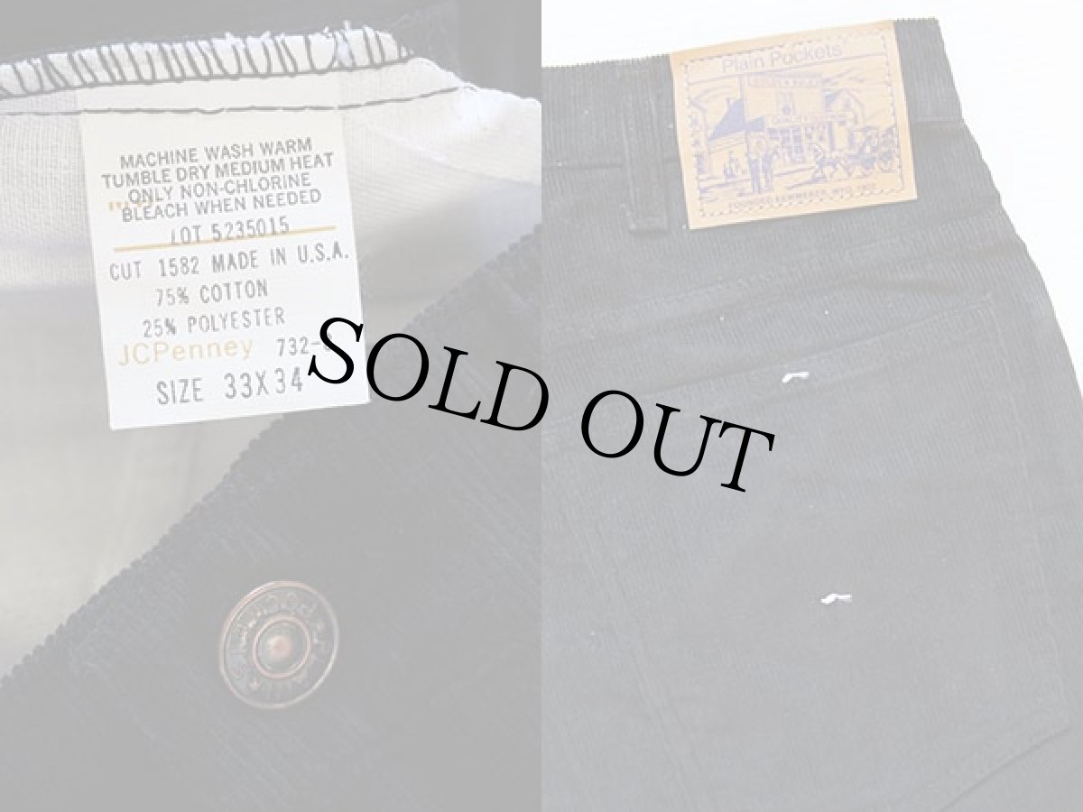 画像3: デッドストック★80s USA製 JCPenney Plain Pockets コーデュロイパンツ 黒 33×34 (3)