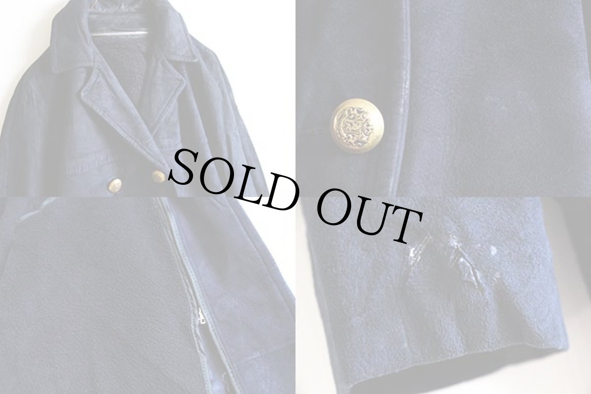 画像3: ビンテージUNKNOWNダブルブレスト スエードレザージャケット紺 (3)