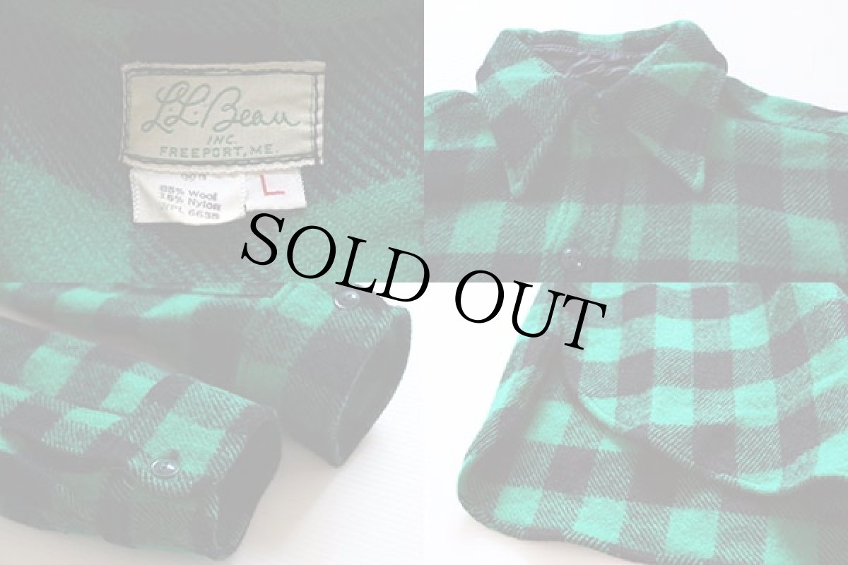 画像3: 70s L.L.Bean 筆記体タグ バッファローチェック ウールシャツ 緑×黒 L (3)