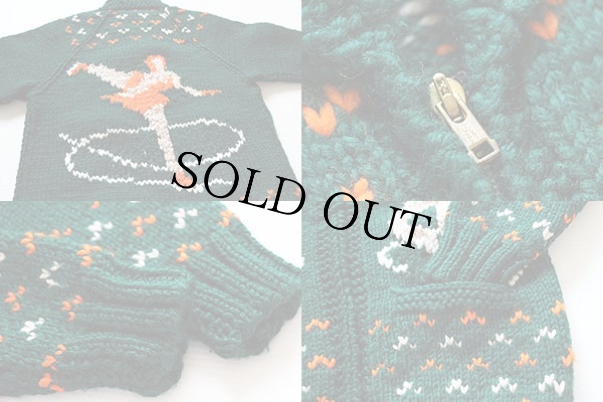 画像3: 60s スケート柄  ウール カウチンセーター緑 (3)