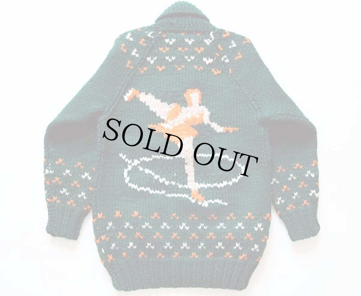 画像2: 60s スケート柄  ウール カウチンセーター緑 (2)