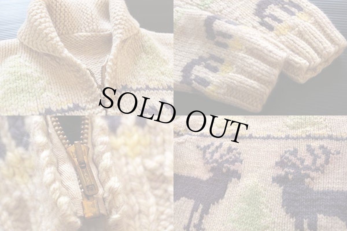 画像3: 60s ムース柄  ウール カウチンセーター★鹿柄 (3)