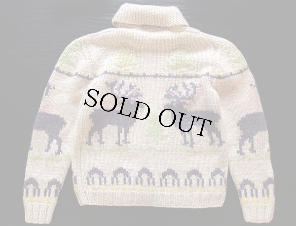 画像2: 60s ムース柄  ウール カウチンセーター★鹿柄 (2)