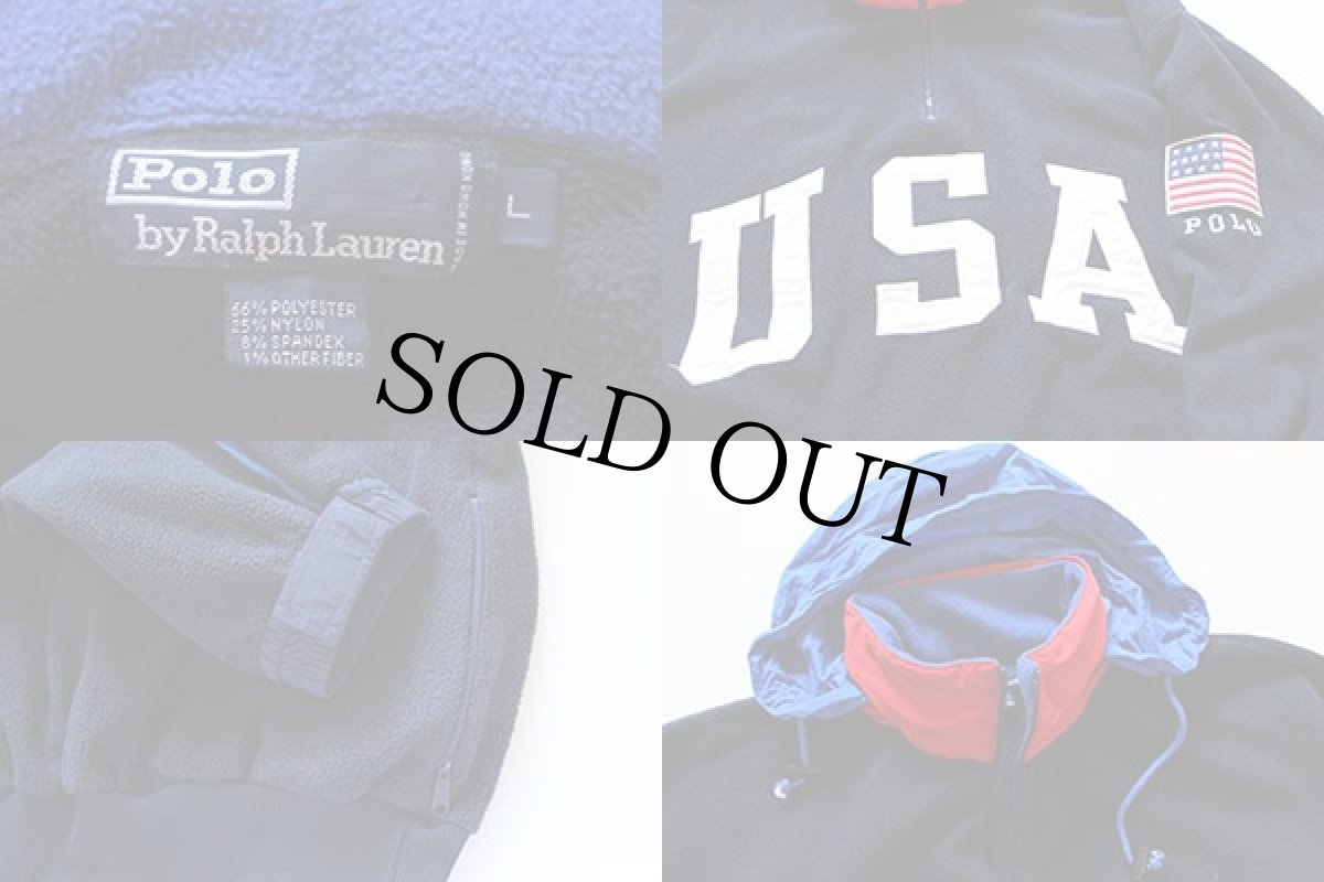 画像3: 90s ポロ ラルフローレン USA & 星条旗 プルオーバー フリース 紺 L (3)