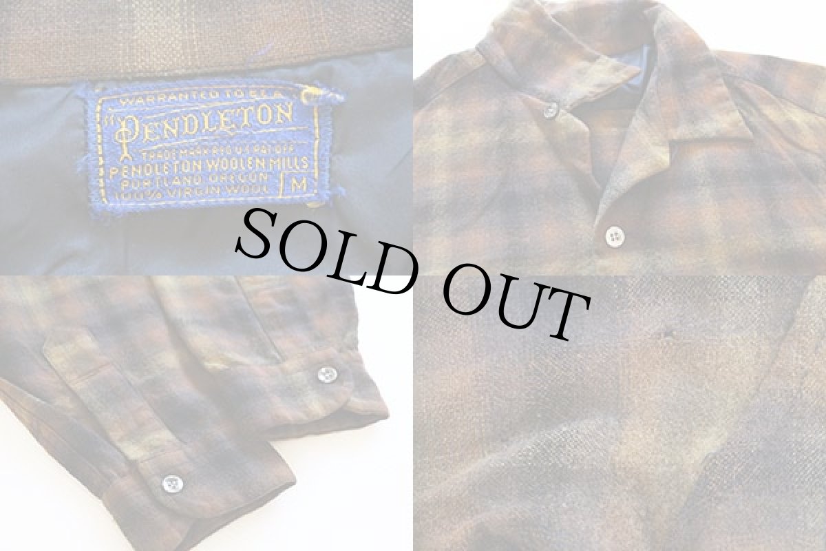 画像3: 50s PENDLETONペンドルトン オンブレチェック ウール オープンカラーシャツ M (3)