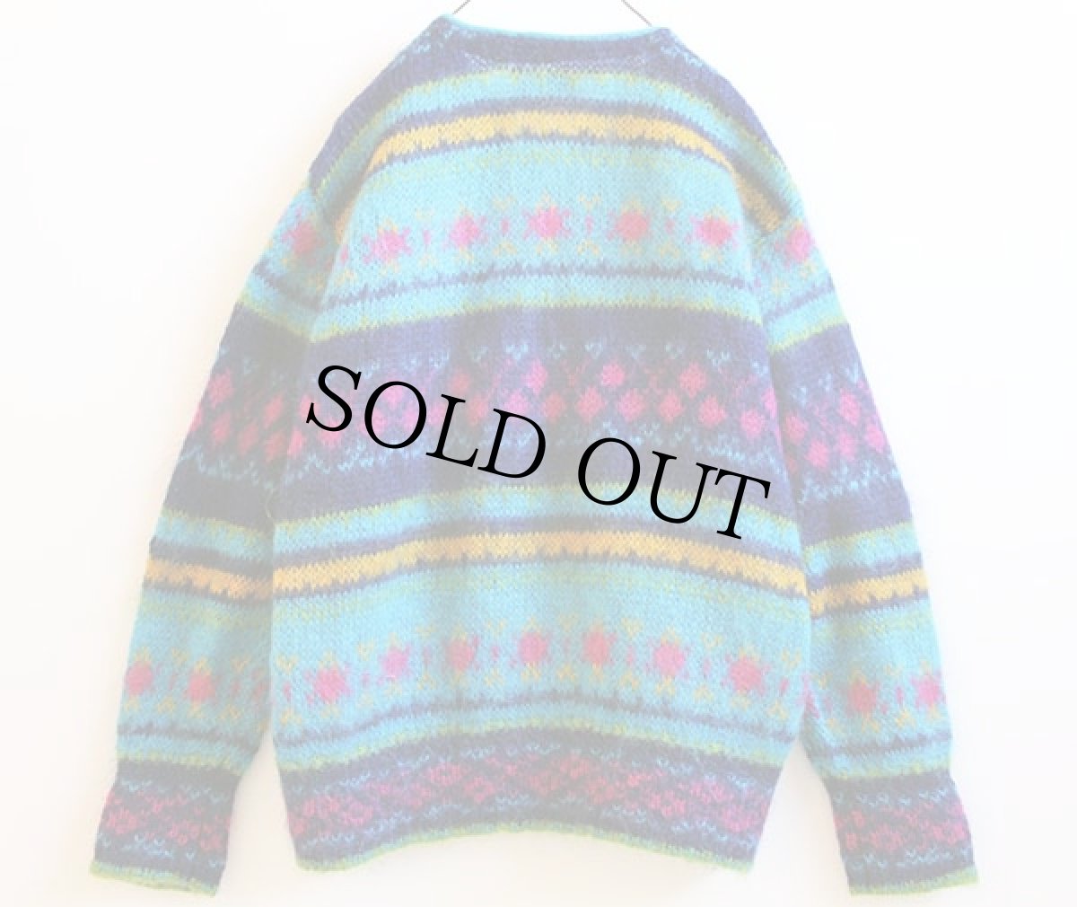 画像2: 90s イタリア製 BENETTONベネトン 総柄 モヘヤニット カーディガン 46 (2)