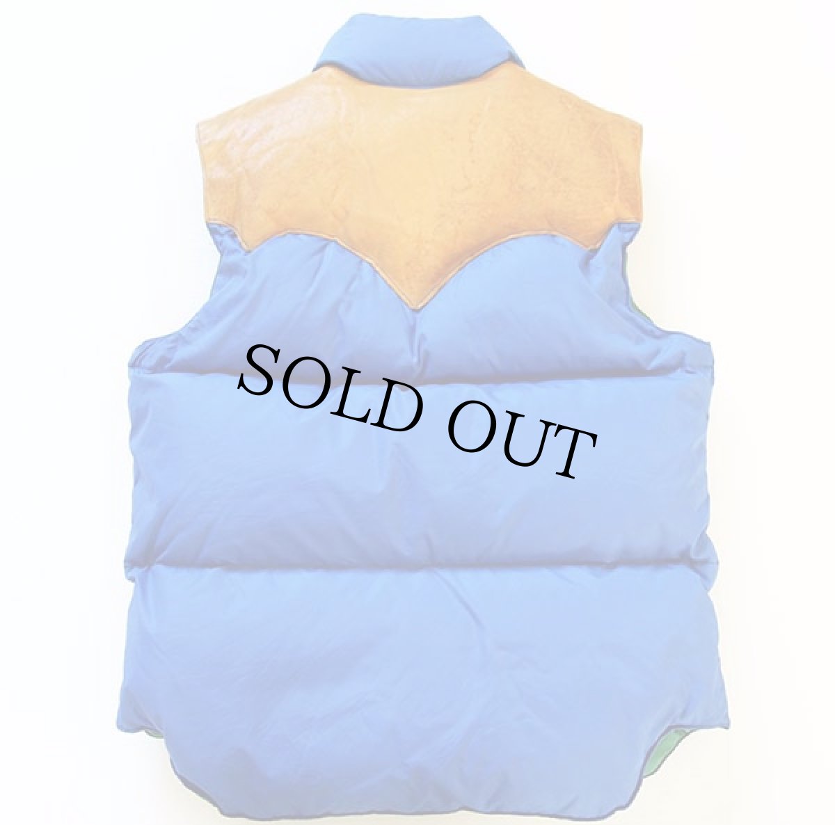 画像2: 70s Rocky Mountainロッキーマウンテン レザーヨーク切り替え ダウンベスト 青 40 (2)