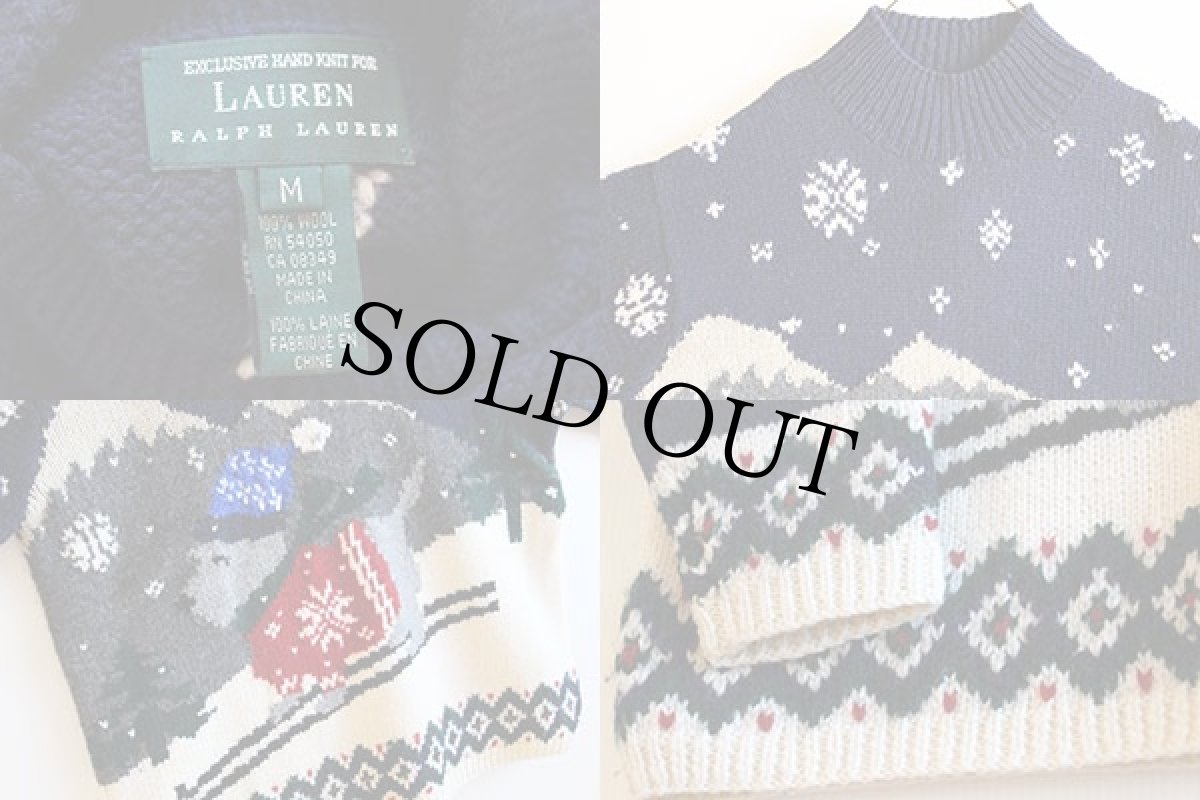 画像3: 00s LAUREN ラルフローレン 犬 スキー柄 ウール ハンドニット セーター M (3)