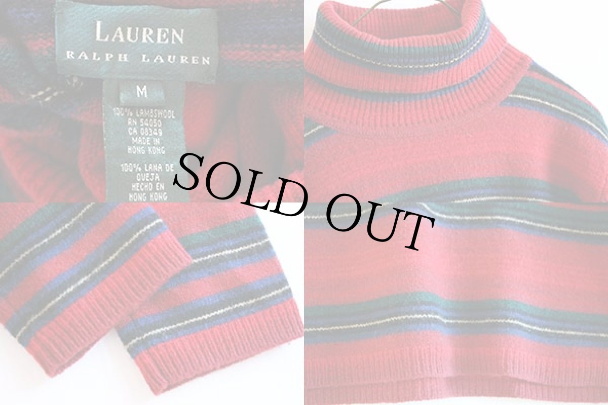 画像3: LAUREN ラルフローレン ラグ柄 タートルネック ウールニット セーター M (3)