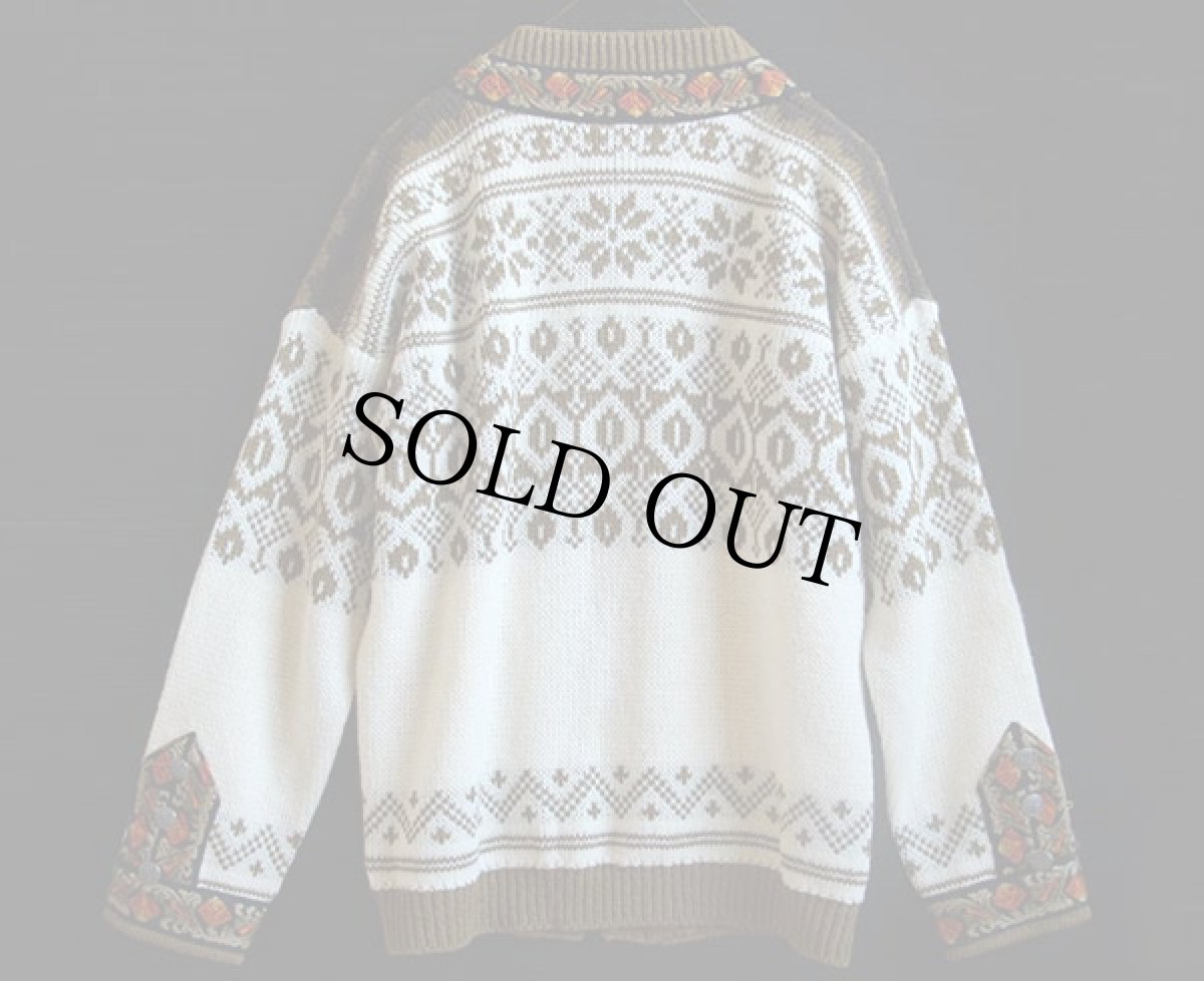 画像2: ノルウェー製 gann ノルディック柄 チロリアンテープ ウールニット カーディガン 42 (2)