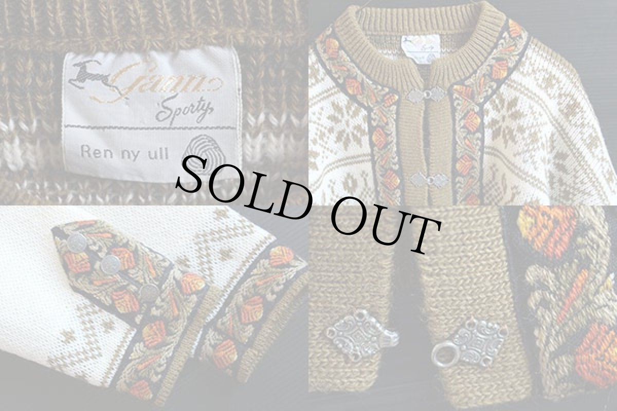 画像3: ノルウェー製 gann ノルディック柄 チロリアンテープ ウールニット カーディガン 42 (3)