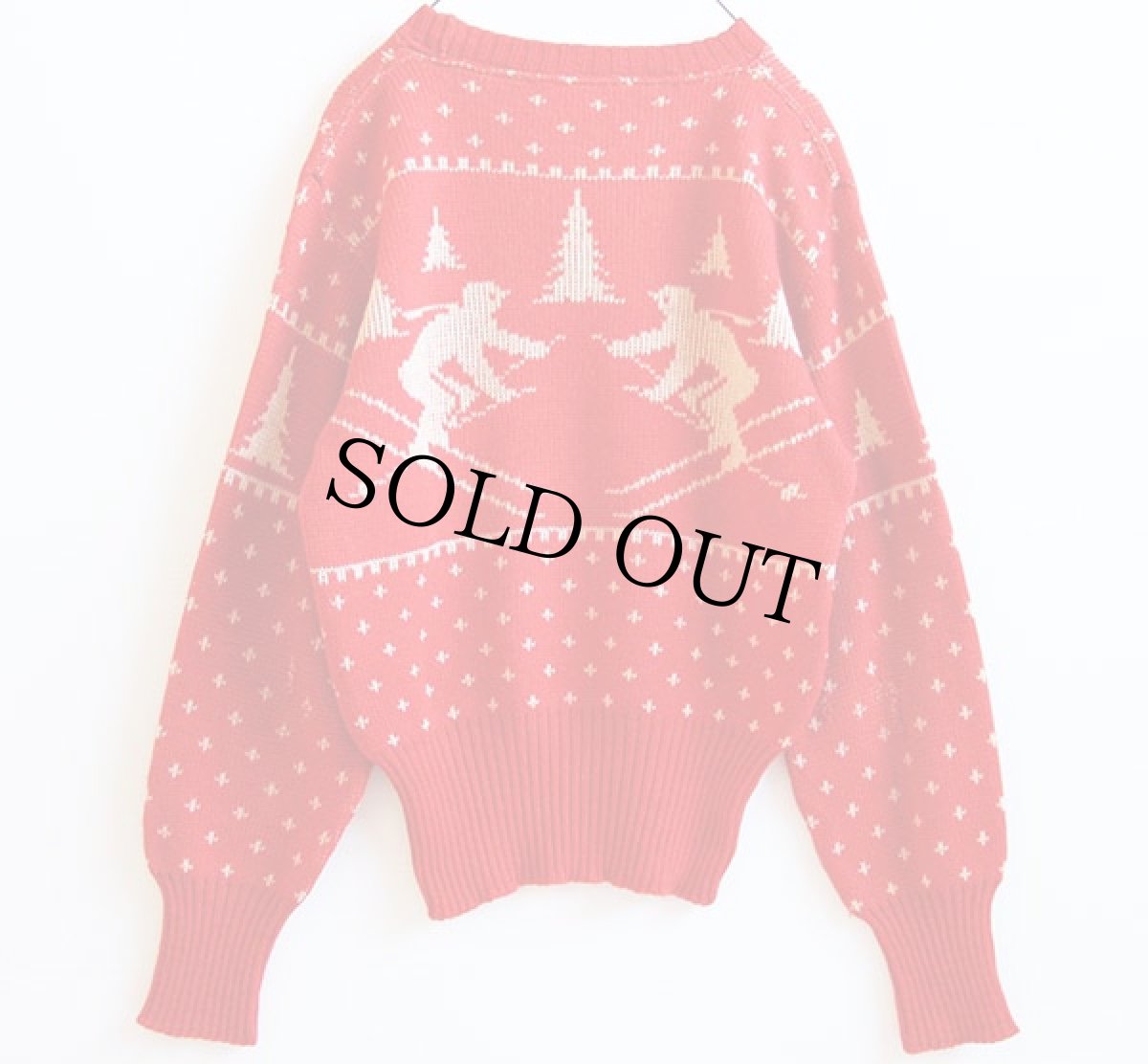 画像2: 50s JERSILD スキー柄 ジャガード ウールニット セーター 赤 (2)