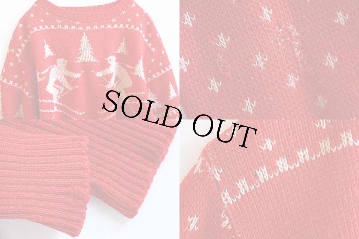 画像3: 50s JERSILD スキー柄 ジャガード ウールニット セーター 赤 (3)