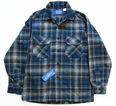 画像1: デッドストック★90s USA製 PENDLETONペンドルトン オンブレチェック ウール オープンカラーシャツ M (1)