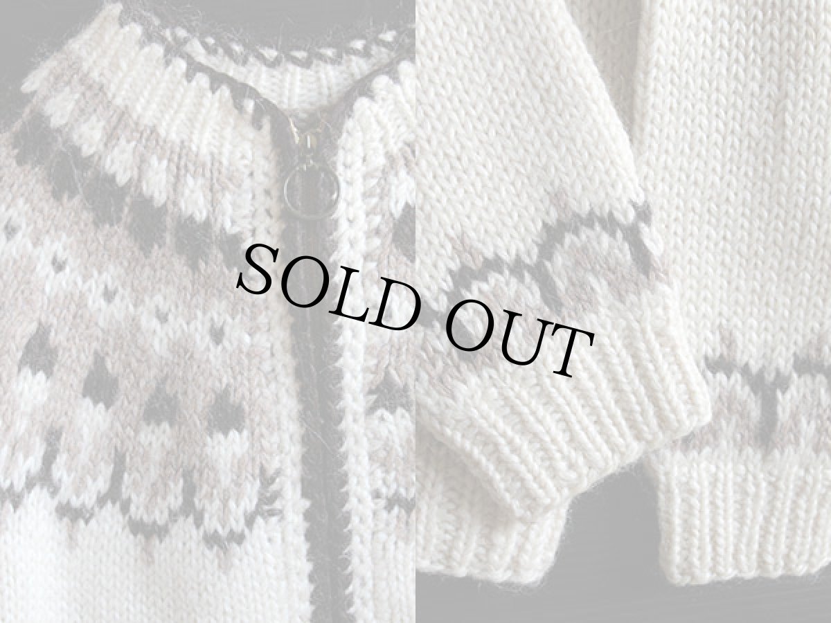 画像3: 丸ヨーク ノルディック柄 アルパカ ニット フルジップ セーター (3)